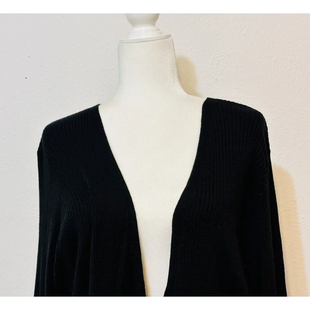 Torrid Women Size 4 Black Ribbed Tie Front Long Sleeve Cardigan Everyday Staple